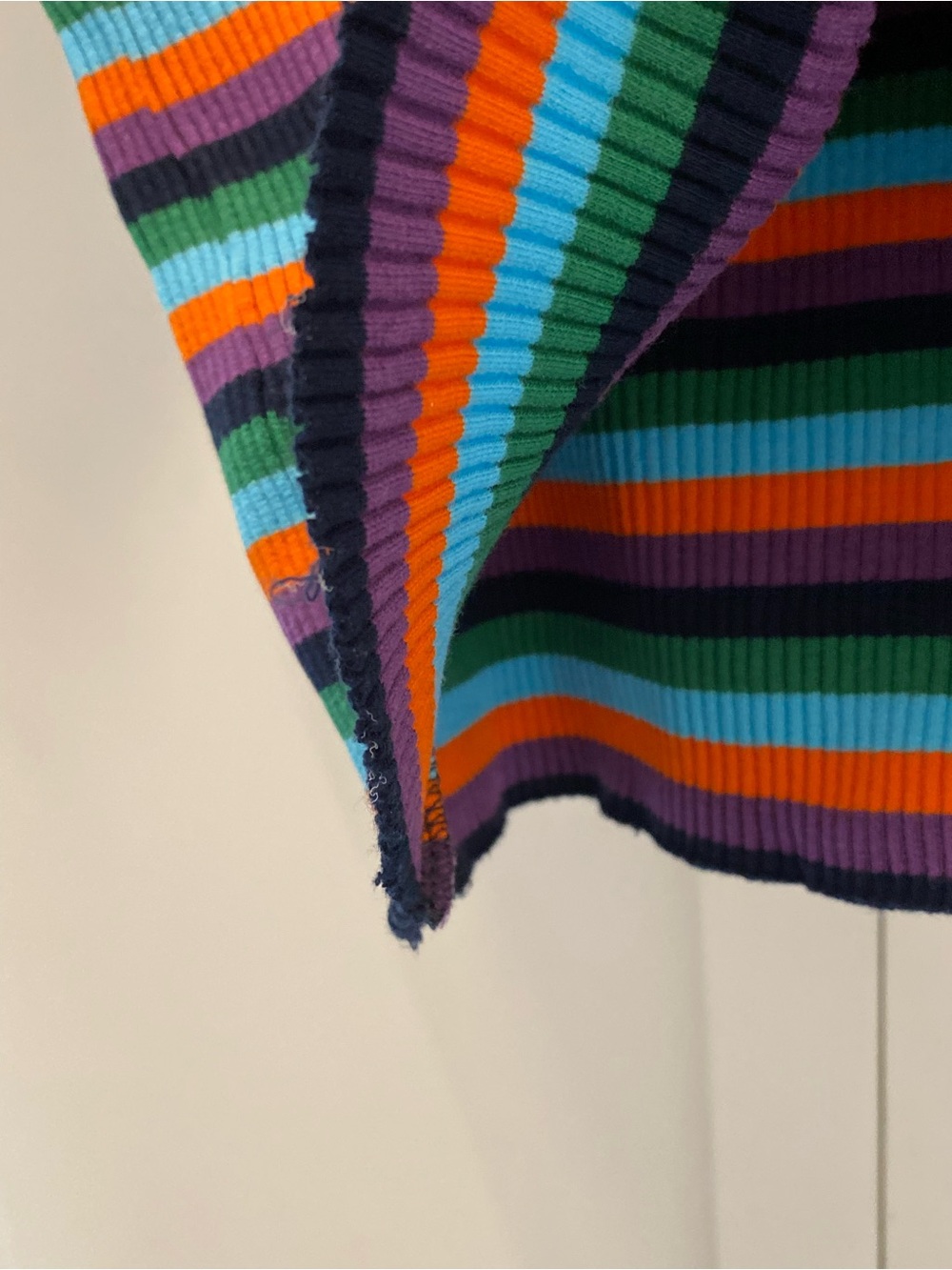 Vintage Multi-Stripe Ribbed Scoop Neck Tee - Blue, Green, Orange, Purple - Picture 10 of 11